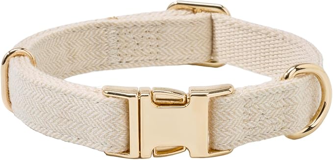 YUDOTE Soft Cotton Hemp Dog Collar with Metal Buckle Adjustable Tweed Dog Collars for Small Medium Large Dogs(Beige,Medium)