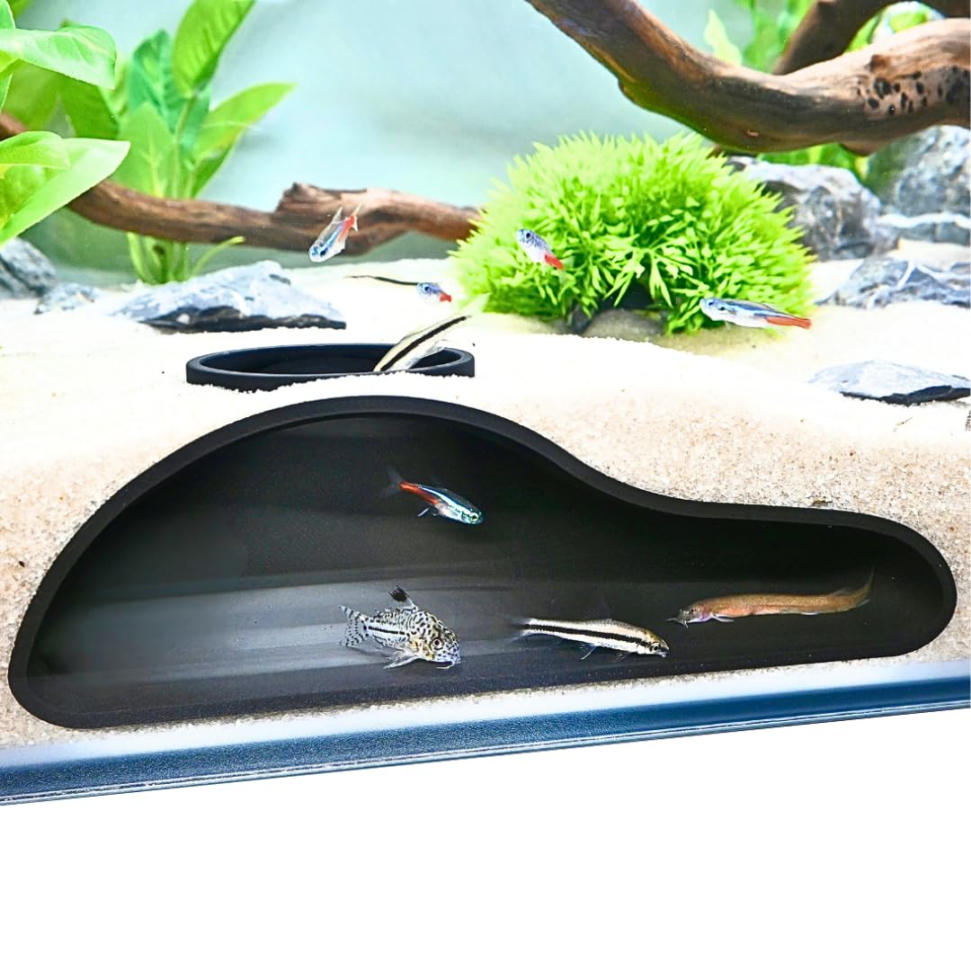 Aquarium Underground Tunnel Cave Natural Curve | Viewing Fish & Shrimp Under Gravel Tunnel | Fish Tank Decor Decoration Hideout Perfect for Corydora Catfish, Kuhli Loach, Clown Loach, Pleco (White)