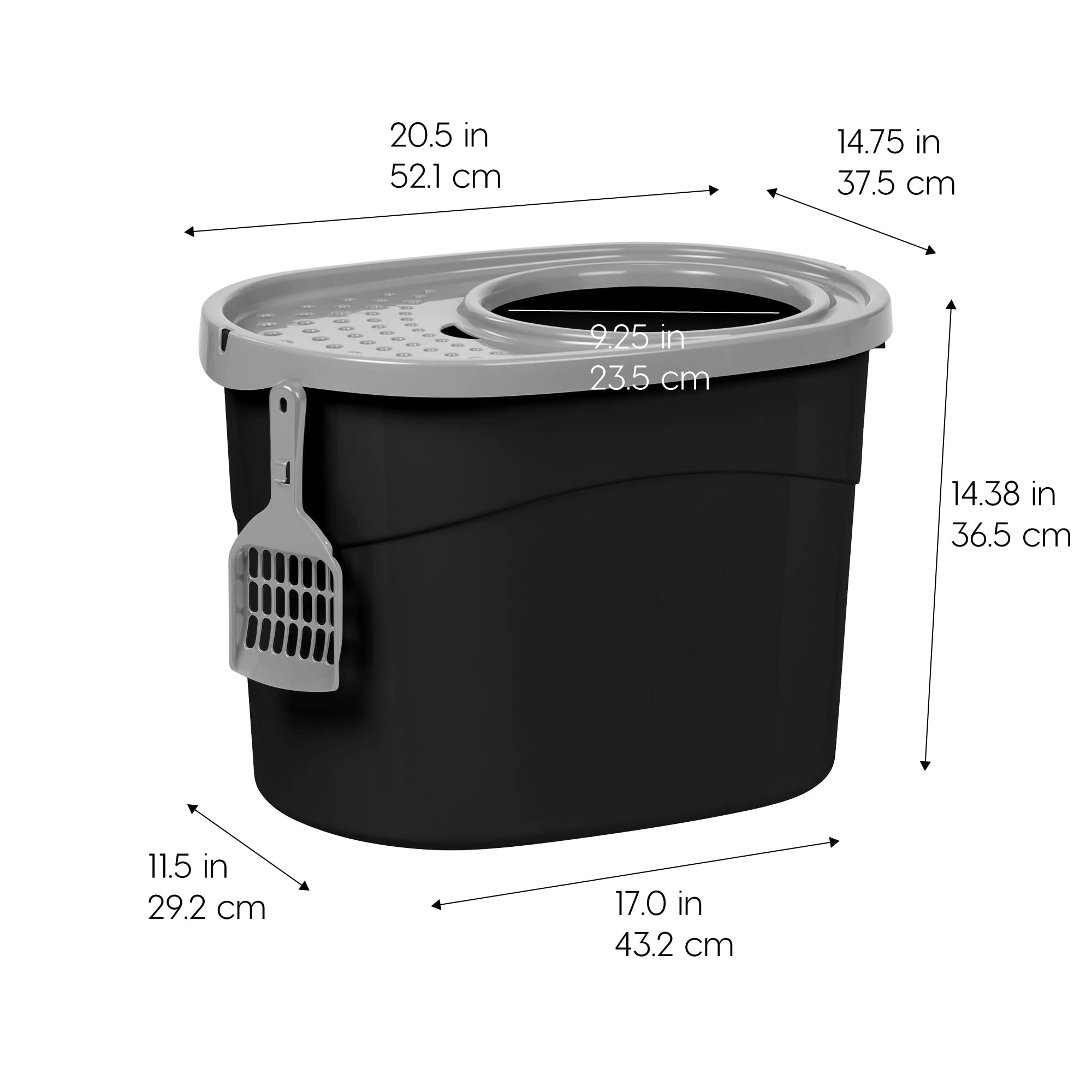 IRIS USA Large Top Entry Cat Litter Box, Hooded Privacy, Black/Gray
