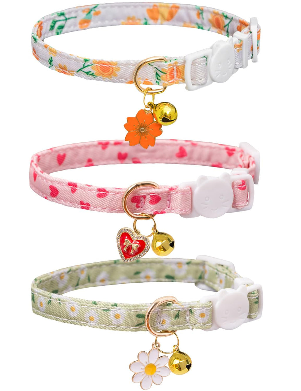 Cat Collar Breakaway with Bells,3 Pack Safety Adjustable Pet Collars,Ideal for Girl Boy Kittens. (Orange Green Pink)