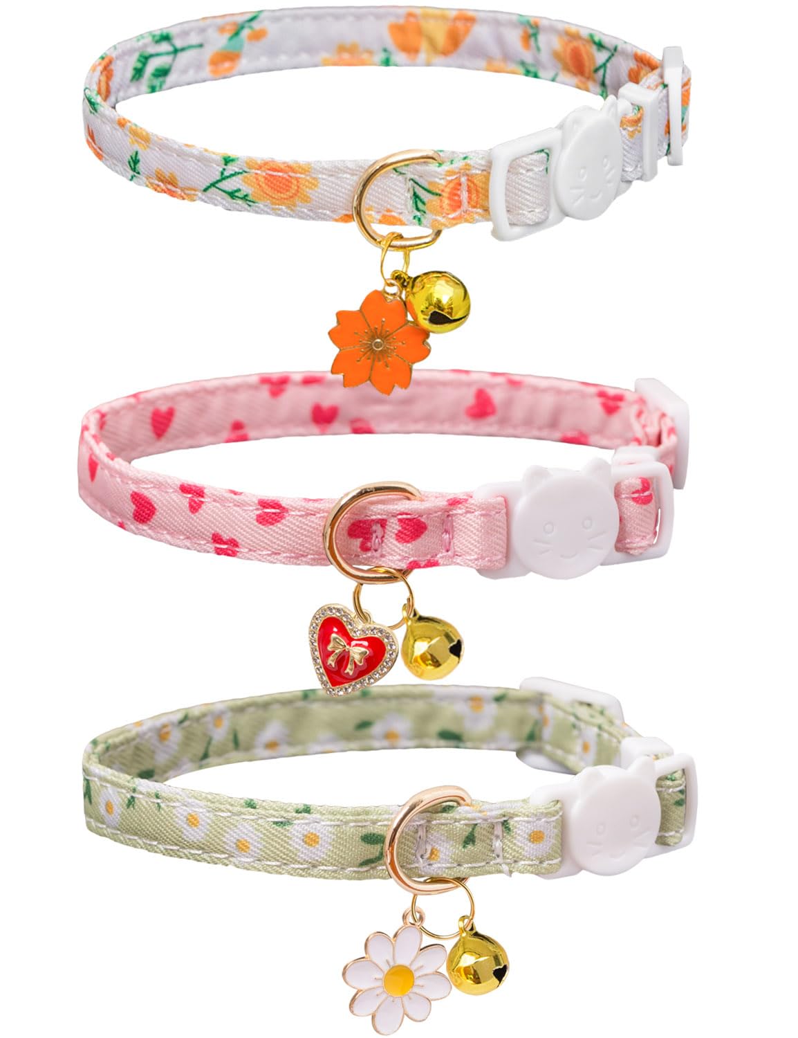 Cat Collar Breakaway with Bells,3 Pack Safety Adjustable Pet Collars,Ideal for Girl Boy Kittens. (Orange Green Pink)