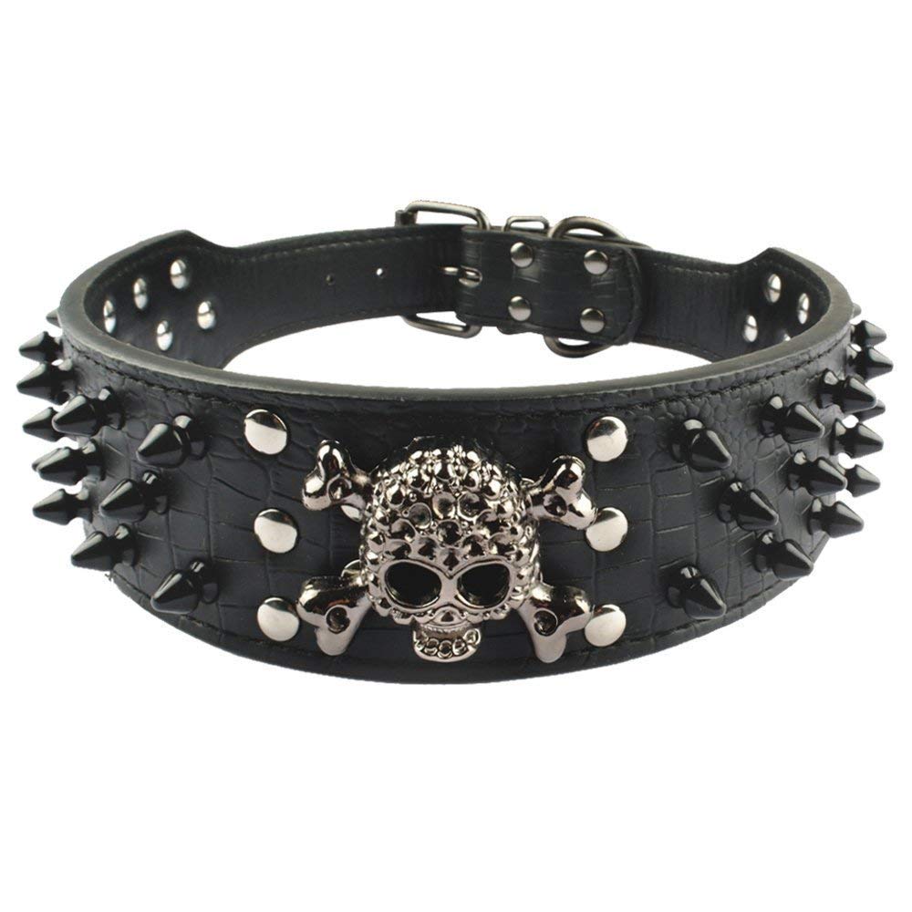 Serijoars Spiked Studded Dog Collar, PU Leather Dog Collar, Adjustable Pet Collars for Medium or Large Breed Pet (M, Pink)