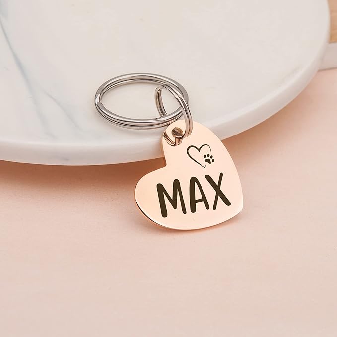 Anavia Small Size Dog Cat ID Tags, Small/XS Personalized Color Plated Stainless Steel Puppy Kitten Name Tags, Customized Engraved Nameplate Pet Collar Tag (Purple, Heart)