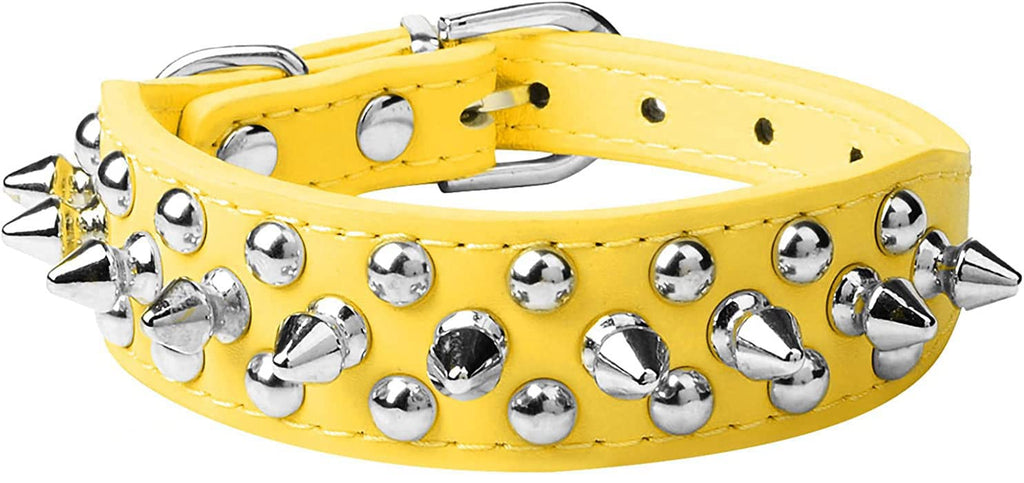 haoyueer Spiked Dog Collar Soft Pu Leather Mushrooms Rivet Spike Studded Puppy Adjustable Pet Collars for Small Breeds (XS, Yellow)