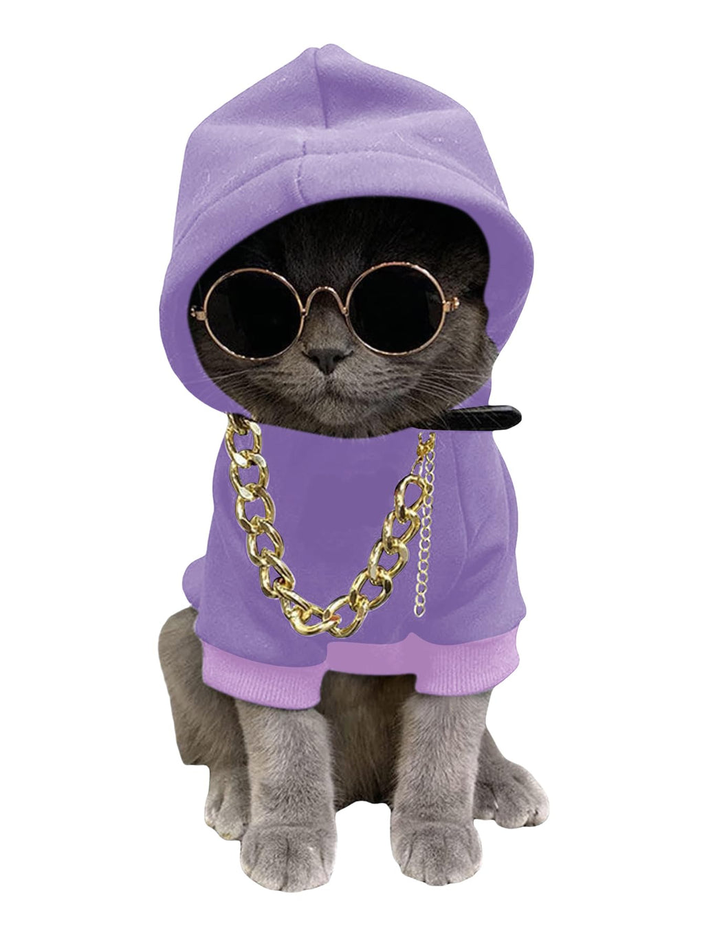 QWINEE 3Pcs Dog Hoodie Cat Apparel Dog Custume Set with Necklace and Sunglasses Pet Clothes for Puppy Small Medium Dogs Cats Mauve Purple Large