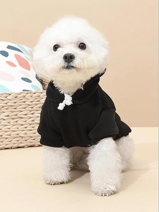 QWINEE Basic Dog Hoodie Sweatshirt Puppy Sweater Warm Cat Costumes Pet Clothes for Chihuahua Puppy Kitten Small Medium Dogs Black and Pink Medium