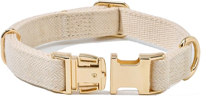 YUDOTE Soft Cotton Hemp Dog Collar with Metal Buckle Adjustable Tweed Dog Collars for Small Medium Large Dogs(Beige,Medium)