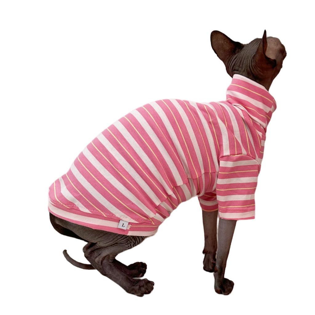 Vintage Stripes Sphynx Hairless Cats Turtleneck Shirt Cotton for Sphinx Cat