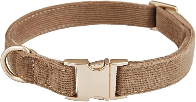 YUDOTE Soft Cotton Dog Collar with Metal Buckle Adjustable Heavy Duty Comfy Corduroy Collars for Small Medium Large Dogs,Brown,Small