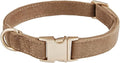 YUDOTE Soft Cotton Dog Collar with Metal Buckle Adjustable Heavy Duty Comfy Corduroy Collars for Small Medium Large Dogs,Brown,Large