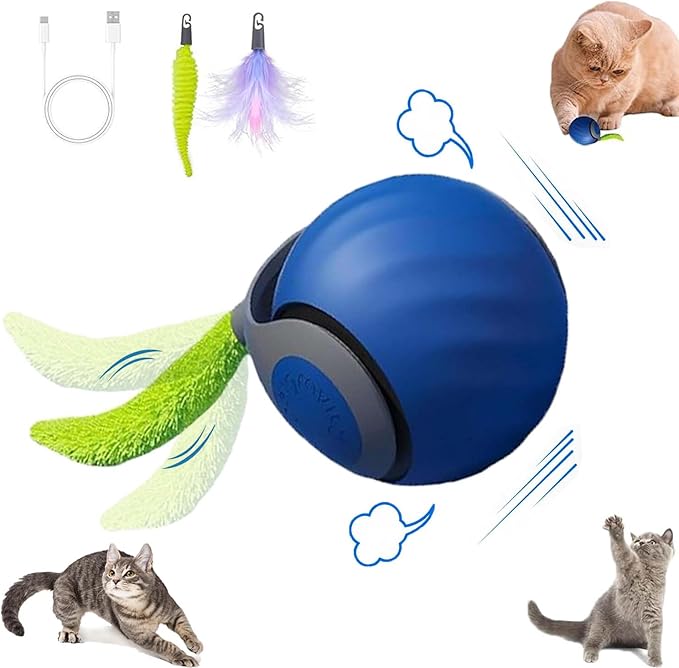 ugdurwp 2Packs Speedy 2.0 Tail Cat Toys for Bored Indoor Adult Cats,2025 New Generation Interactive Cat Toys for Indoor Cats,Automatic Moving Ball with Tail,Blue and Orange