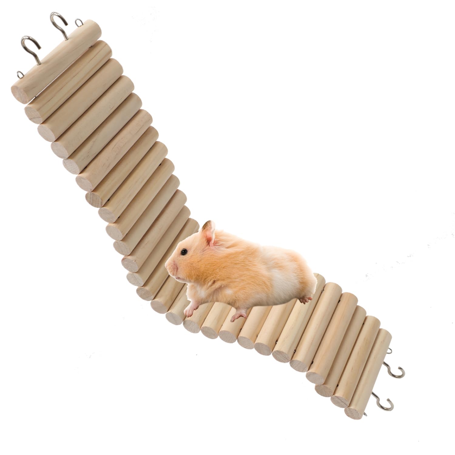 SIMENA Wooden Hamster Suspension Bridge Toy, Hamster Fencing, Natural Climbing Ladder for Dwarf Hamsters, Syrian Hamsters, Mice, Gerbils & Small Pets (Plain, 15.75")