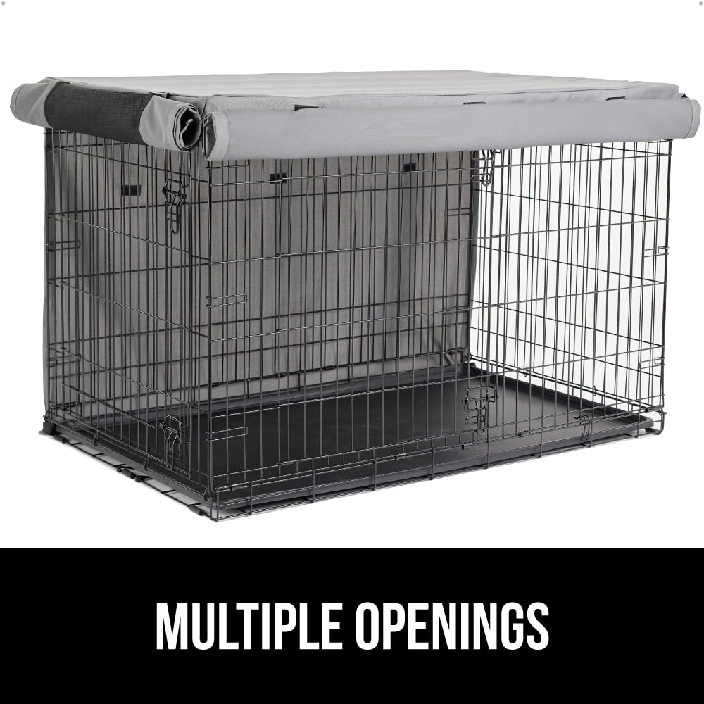 GORILLA GRIP Dog Crate Covers Compatible with Amazon Basics Dog Crates, All Sides Open, Privacy Cover Fits 36" Wire Kennel, Breathable Mesh Windows, Light Reducing Puppy Training Cage Topper, Gray