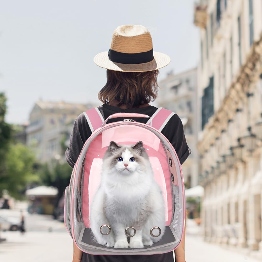 Pet Backpack Carrier,Bubble Backpack Cat Carrier,Pets and Small Dogs,Space Capsule Pet Carrier for Traveling, Walking, Hiking and Outdoor Activities (Pink)