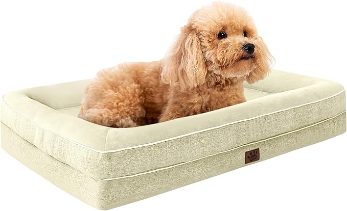 TaiBest Waterproof Memory Foam Dog Beds for Extra Large Dogs Non-Slip Orthopedic Dog Beds Washable Couch Pet Bed with Removable Cover (Beige