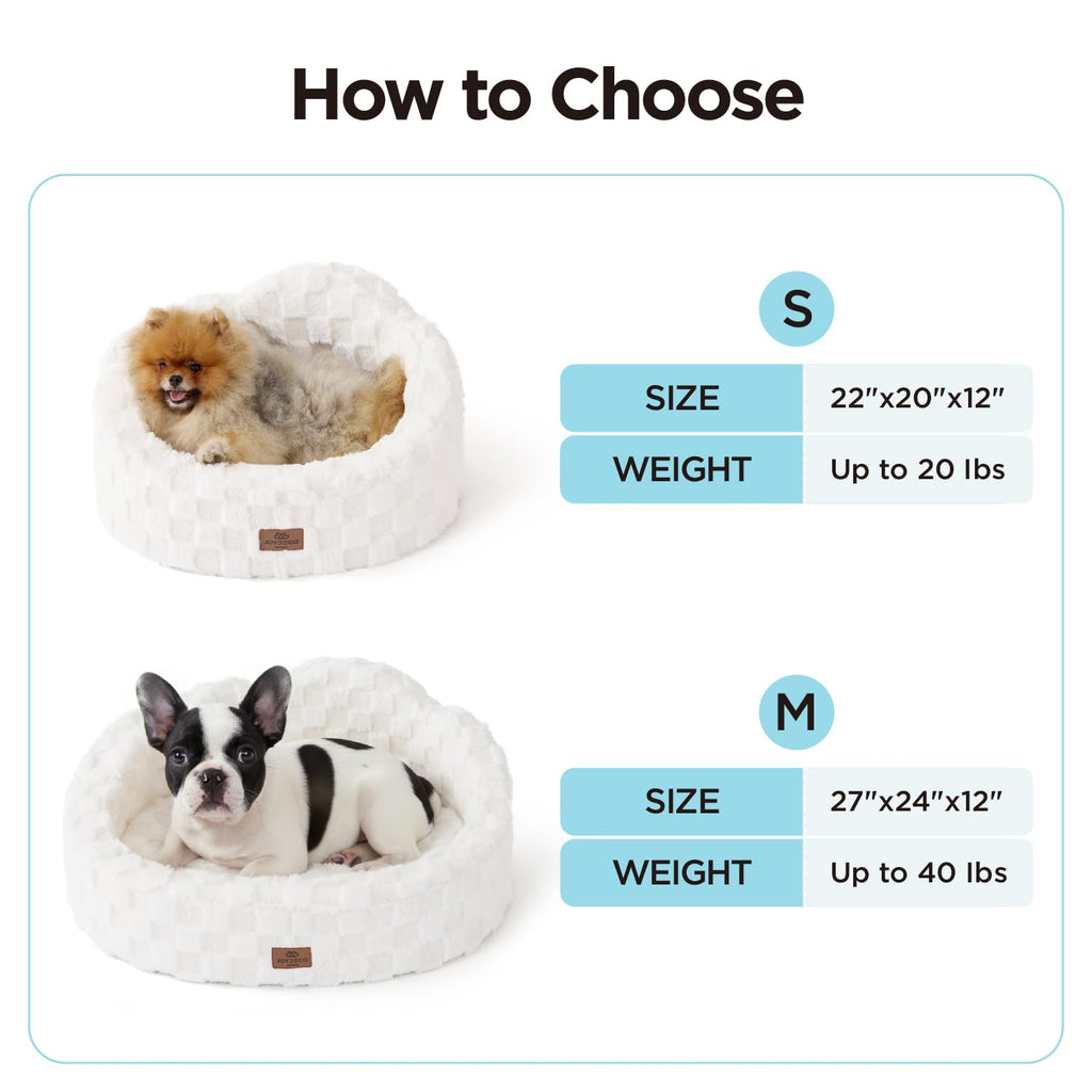 Joydeco Cloud Dog Bed for Small Dogs & Cats, Washable Pet Bed with Orthopedic Foam and Removable Checkered Plush Pad, Non-Slip Bottom for Indoor Puppies and Kittens, 22x20 Inch, White