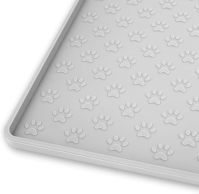 Ptlom Dog Food Mat Anti-Slip Bowl Mats for Food and Water, Waterproof Silicone Pet Placemat with High Raised Edges, Non-Slip Puppy Feeding Tray for Small, Medium Large Cats Dogs, 24.5" 16.5"