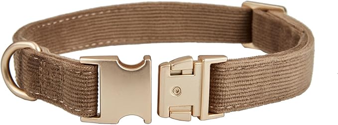 YUDOTE Soft Cotton Dog Collar with Metal Buckle Adjustable Heavy Duty Comfy Corduroy Collars for Small Medium Large Dogs,Brown,Small