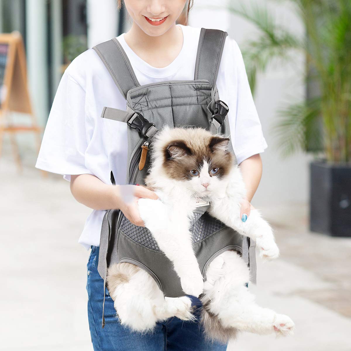 Lifeunion Legs Out Dog Carrier Backpack Hands-Free Adjustable Pet Travel Carrier for Small Medium Dogs Cats Motorcycle Hiking Walking (Grey)