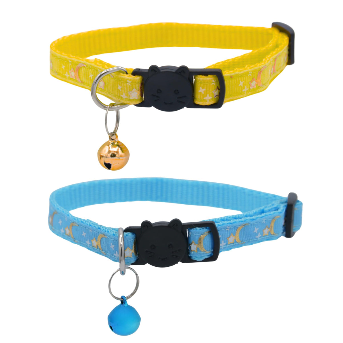 Kiokatt Celestial Nylon Breakaway Cat Collar 2Pk w/Bells, Purple+Pink