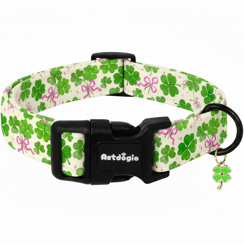 Astdogio St. Patrick's Day Dog Collar, Cute Dog Collars with Green Clover, Adjustable Cotton Pet Collars for Small Medium Large Dogs, Ideal for Puppy Girl Boy Female Male Dogs Gifts-XS