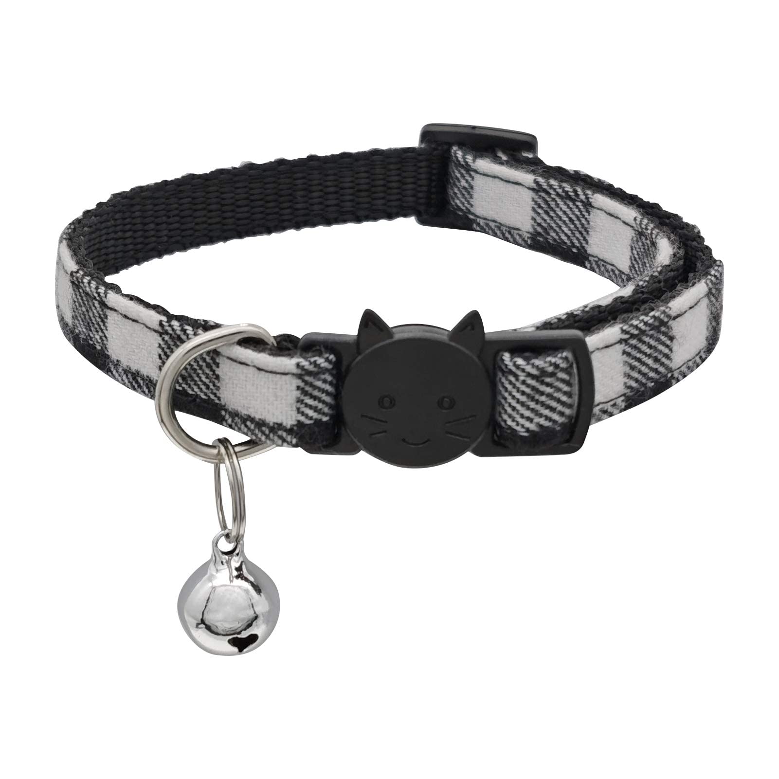 MJIYA Cat Collar with Bell, Breakaway Grid Collar with Plastic Buckle, Light Adjustable, Nylon, Kitty Collars