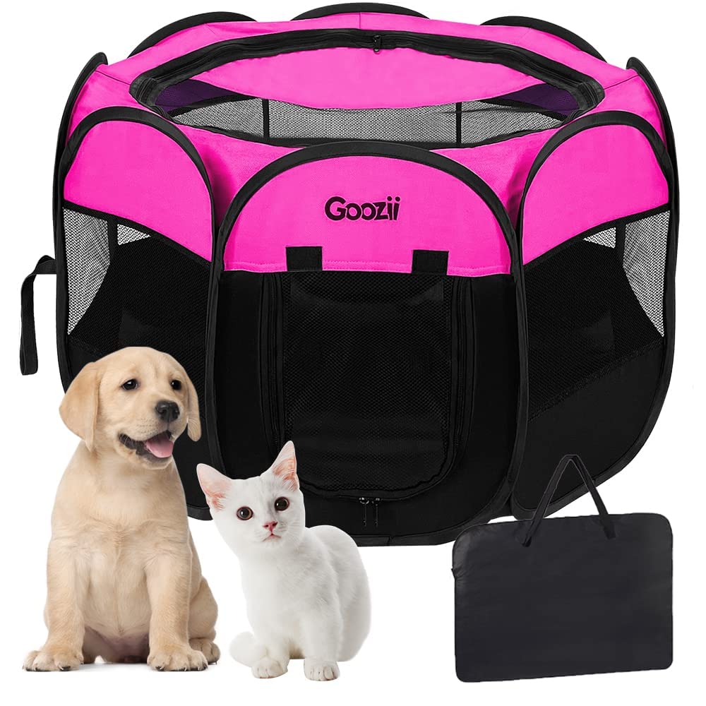 Goozii Pet Cat Playpen for Indoor Cats Enclosed, Puppy Dog Play Pen for Outdoor Travel Camping (Small Size, Green & Dark Grey)