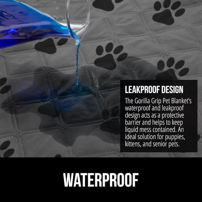 GORILLA GRIP Waterproof Couch Cover for Dogs, Gripped Slip Resistant Backing, Leak Proof Washable Dog Blanket Covers Sofa, Bed, Sectional, Crate, Car, RV Seats, Pet Puppy Essentials, 50x40 Gray Paw