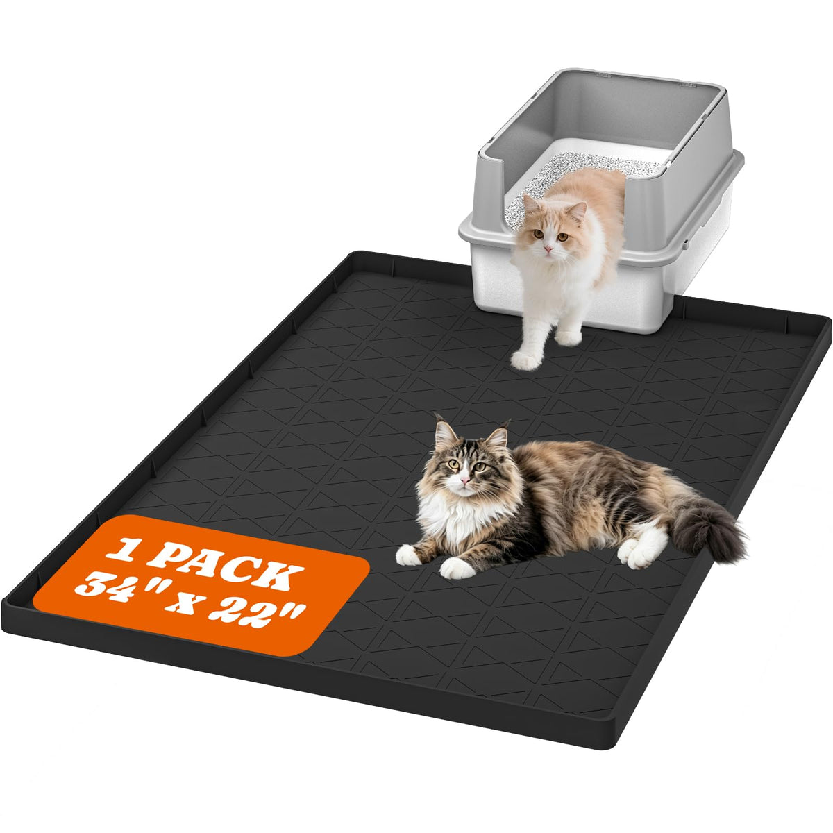 Pawtners Silicone Cat Litter Mat 34 x 22 in, Easy to Clean, Black, 1 Pack