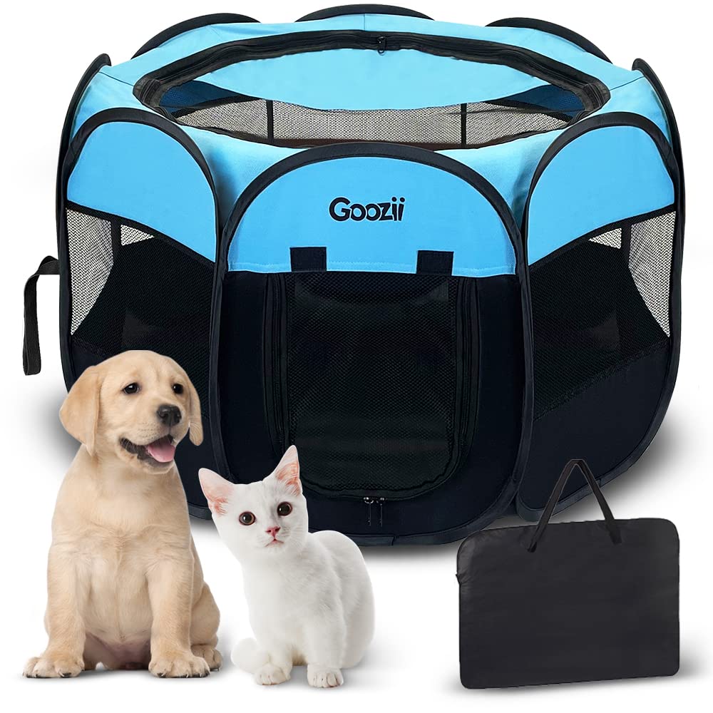 Goozii Pet Cat Playpen for Indoor Cats Enclosed, Puppy Dog Play Pen for Outdoor Travel Camping (Small Size, Green & Dark Grey)