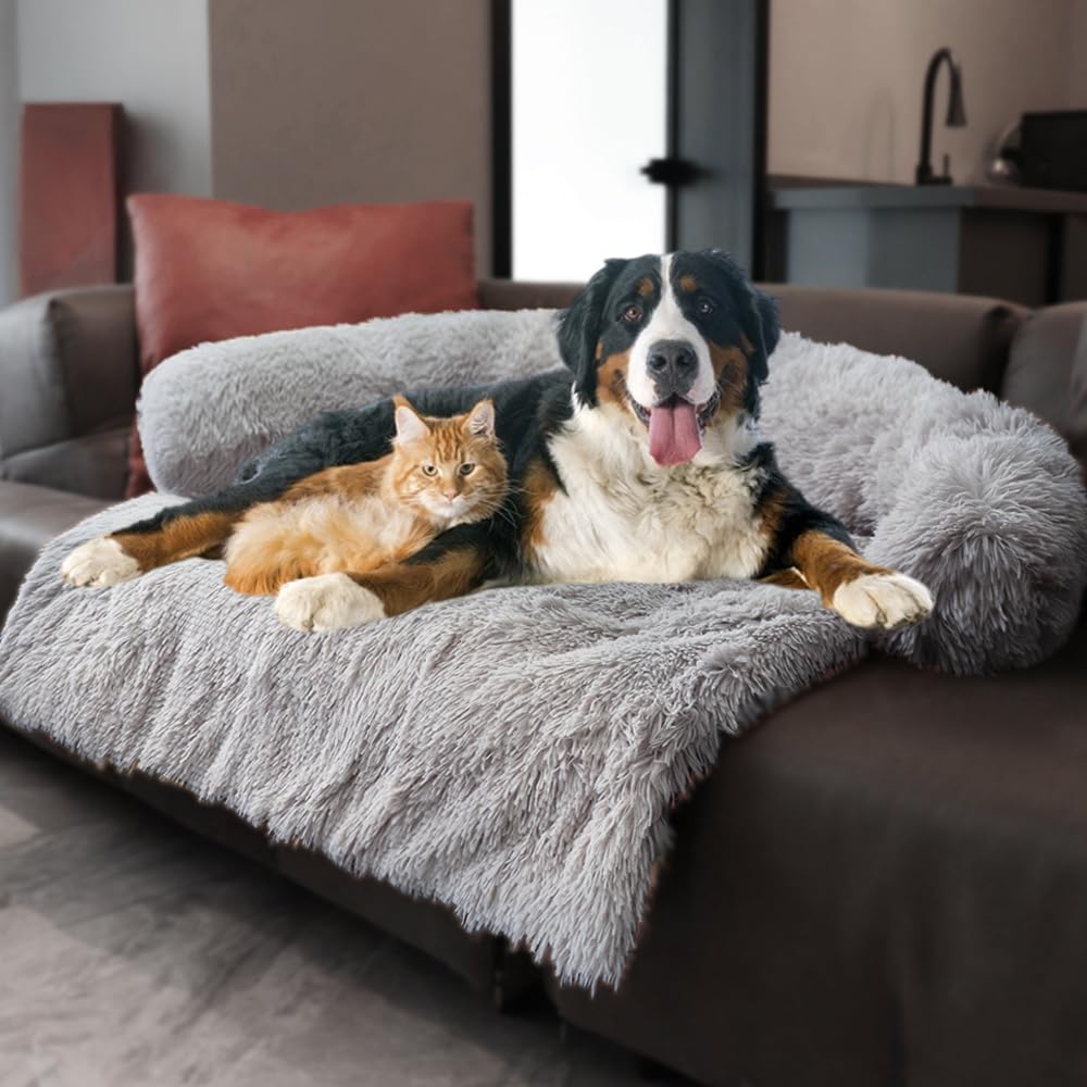 Tinaco Calming Dogs/Cats Bed Mats, Dog Pad Washable Removable Couch Cover, Plush Long Fur Mat for Pets, Waterproof, Perfect for Small, Medium and Large Dogs and Cats (Desert Brown, 45"x37"x 6.0")