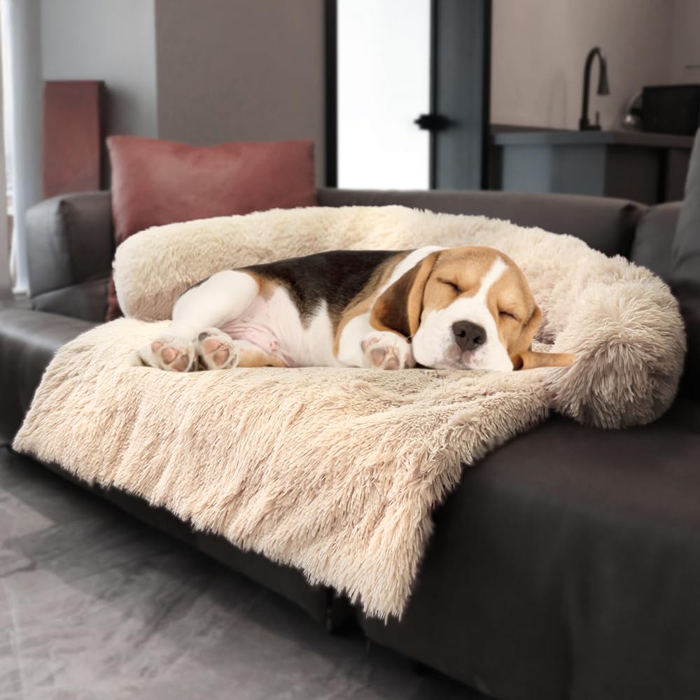 Tinaco Calming Dogs/Cats Bed Mats, Dog Pad Washable Removable Couch Cover, Plush Long Fur Mat for Pets, Waterproof, Perfect for Small, Medium and Large Dogs and Cats (Desert Brown, 45"x37"x 6.0")