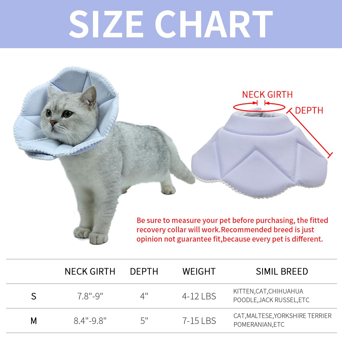 WZ PET Soft Cat Recovery Collar,Adjustable Dog Cat Cone,Dog Protective Cone Collar After Surgery,for Cats and Small Dogs,Medium,Blue