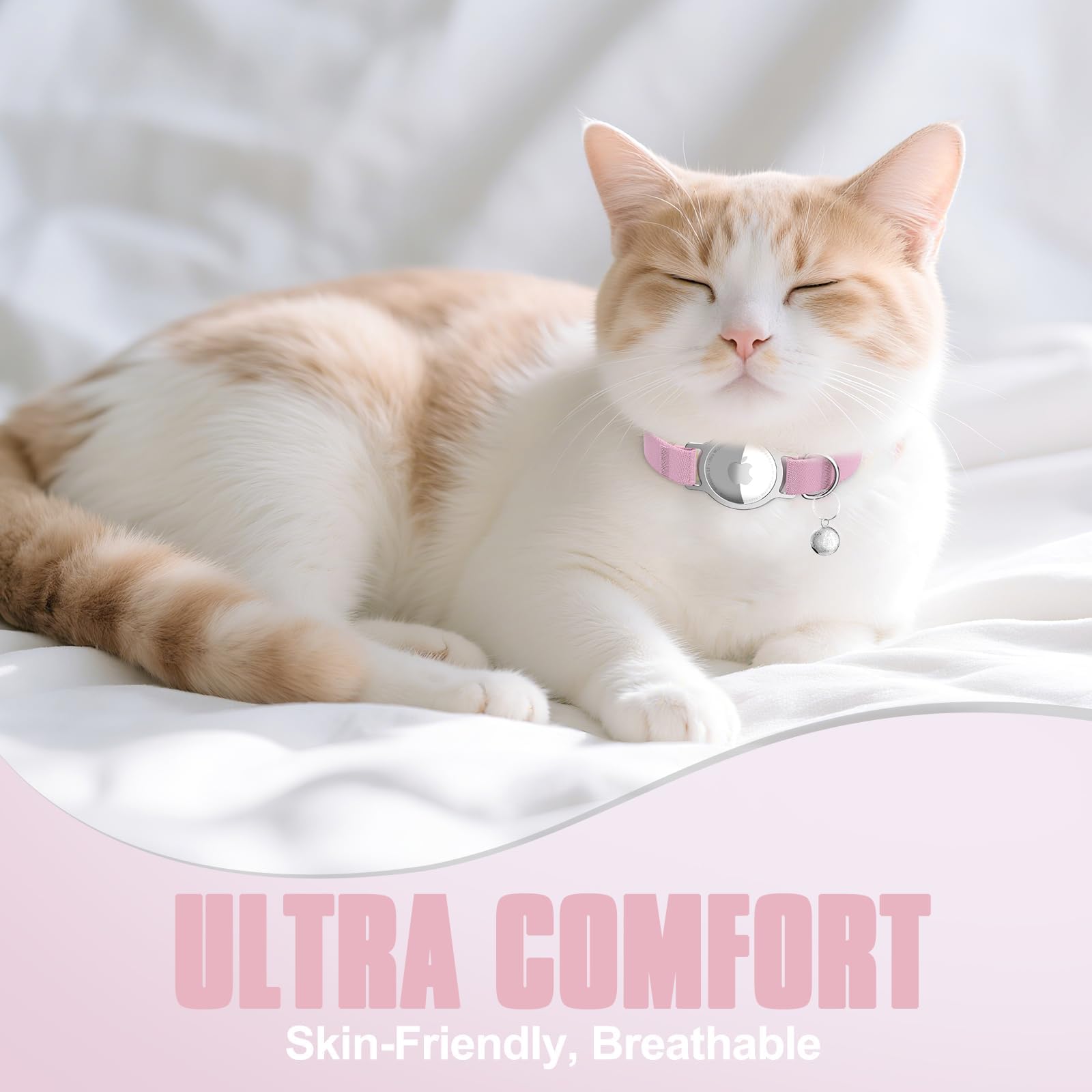 AirTag Cat Collar, Ultra Elastic Cat Tracker Collar, Airtag Holder Compatible with Apple Air Tag, [Lightweight & Scratch Resistant] Adjustable Stepless GPS Pet Collar for Cats Kittens, Pink
