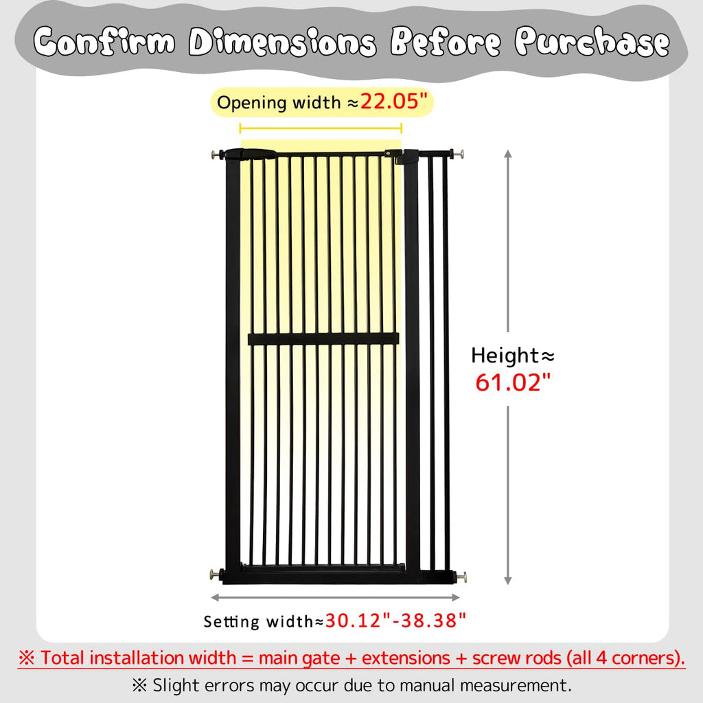 Lumizone 61.02" Extra Tall Pet Gate for Cat Dog 30.12"-38.38" Wide Black
