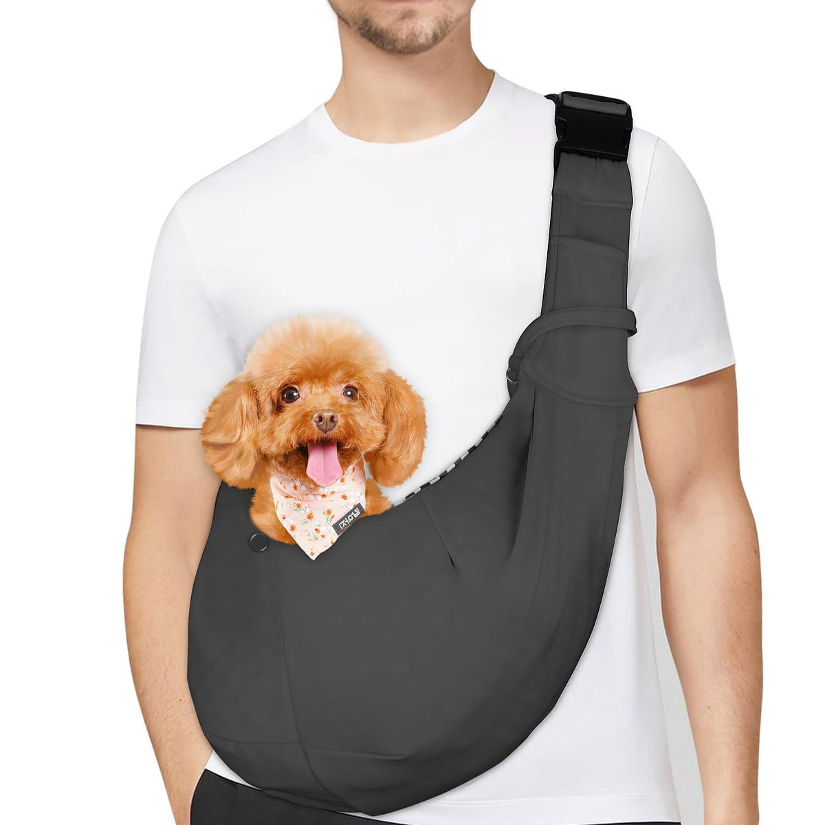 PETLOFT Reversible Small Dog Cat Sling Carrier, Adjustable Hands Free Cross Body Carrier with Collar Hook for Dog/Cat/Bunny up to 11lb (Light Grey)