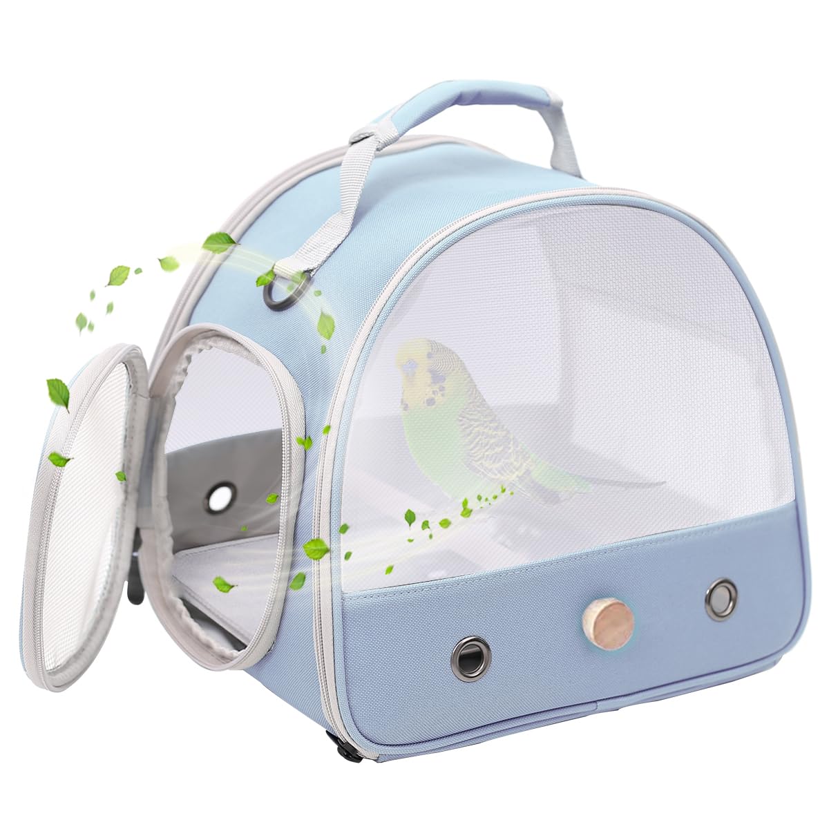 Bird Carrier, Portable Small Bird Parrot Parakeet Carrier with Standing Perch and Stainless Steel Tray, Side Access Window Collapsible (Black, Cylinder Design - Clear)