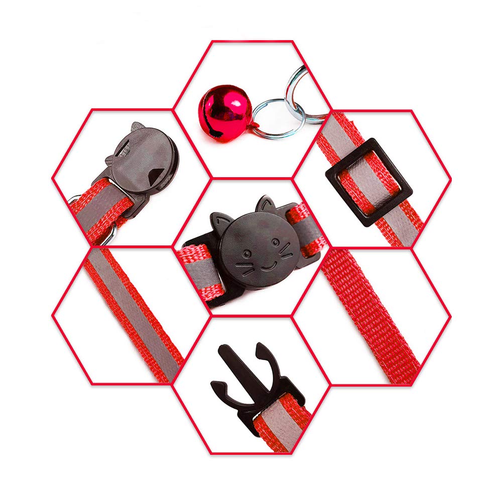 D-BUY 4 Pcs Cat Collars with Bell, Breakaway & Reflective, Nylon, 4 Colors, 7-12 Inch, Unisex, Small Breeds