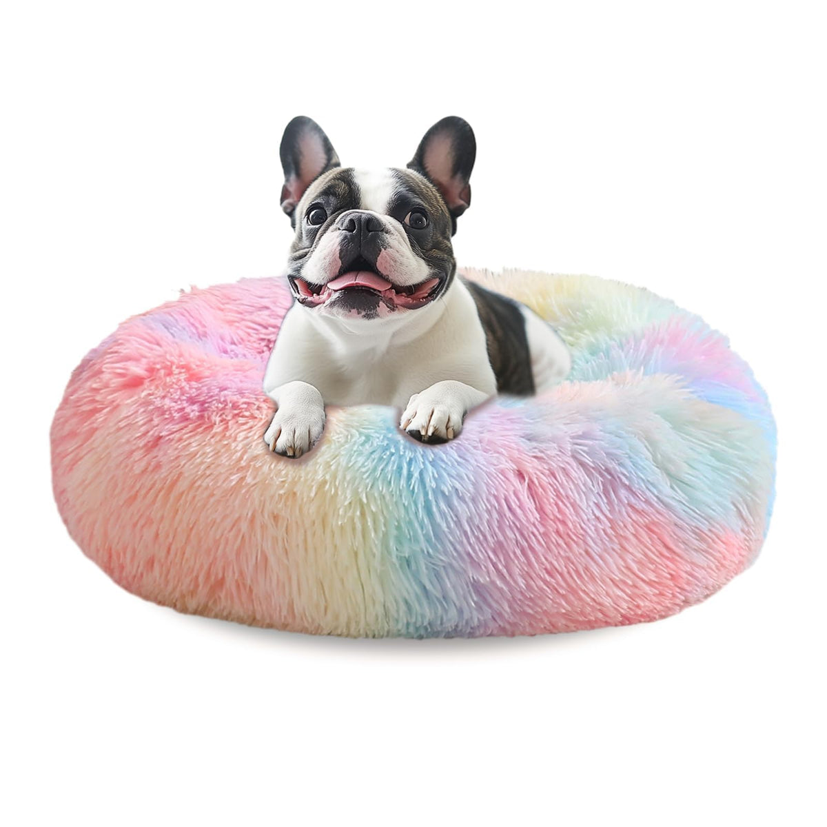 JOLLYVOGUE Calming Dog Bed for Small Dogs - 23 inches Donut Washable Small Dog Bed for Kittens & Puppies, Anti-Slip Round Fluffy Plush Faux Fur Cat Beds (Fits up to 25 lbs Pets, Purple)