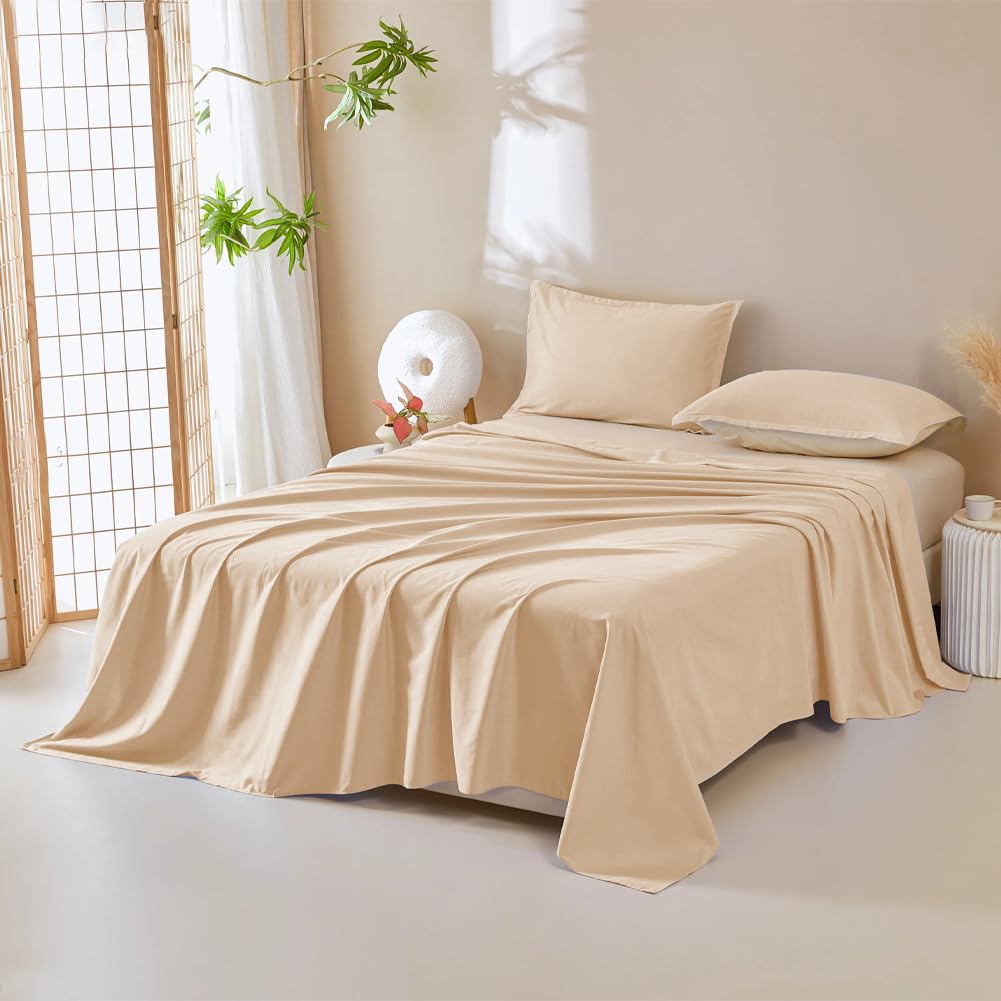 DUJUIKE Waterproof Bed Cover for Dog and Cats,Pet Hair Resistant Bed Sheet Cover, Protective Bed Liner Cover with 100% Waterproof Breathable Thin Fabric (Apricot Yellow, Twin 63 * 90 inch)