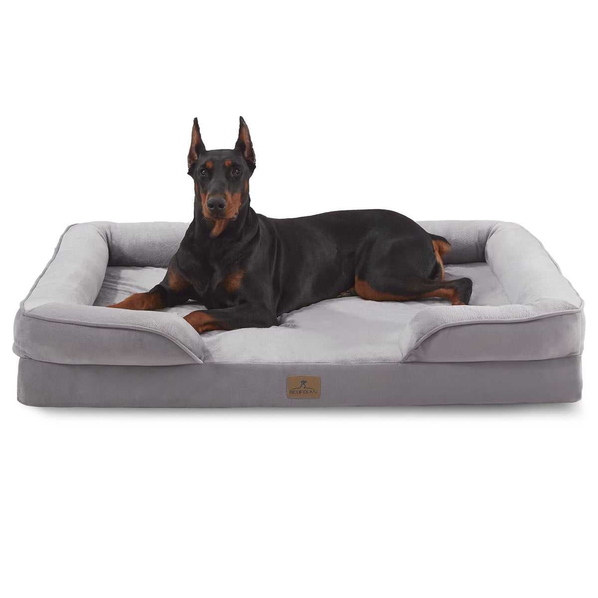 Bedfolks Orthopedic Dog Bed, Big Waterproof Dog Sofa Bed for Large Dogs, Egg Foam Pet Couch Bed with Removable Washable Cover and Nonslip Bottom, Black