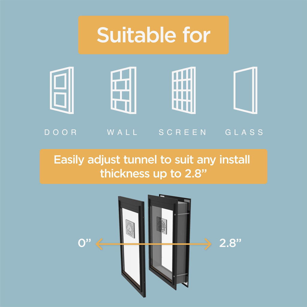 Hakuna Pets Deluxe Aluminum Pet, Cat and Dog Door with 2-Way Locking Panel for Screens, Doors and Walls up to 2.8" Thick, X-Large, Black