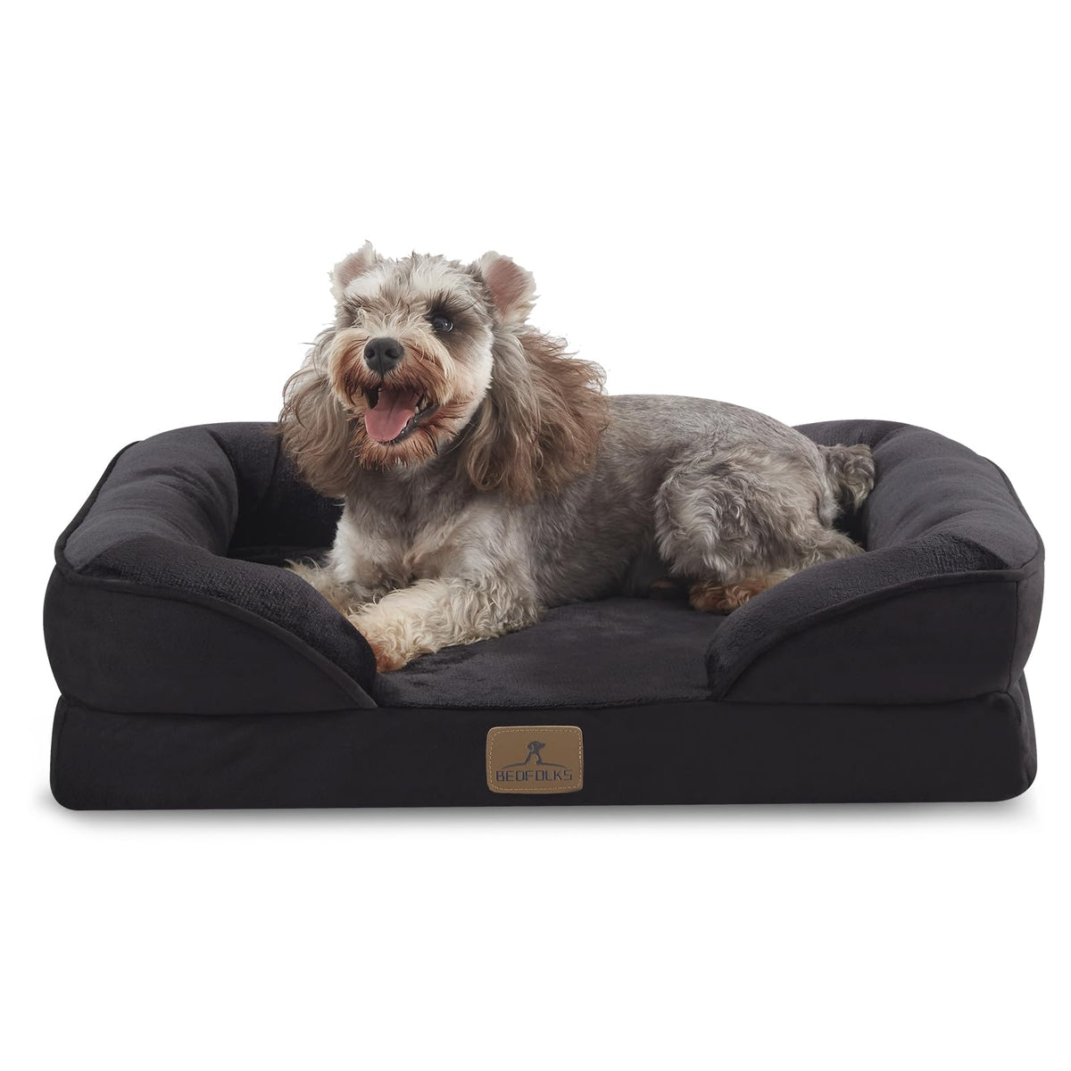 Bedfolks Orthopedic Dog Bed, Big Waterproof Dog Sofa Bed for Large Dogs, Egg Foam Pet Couch Bed with Removable Washable Cover and Nonslip Bottom, Black