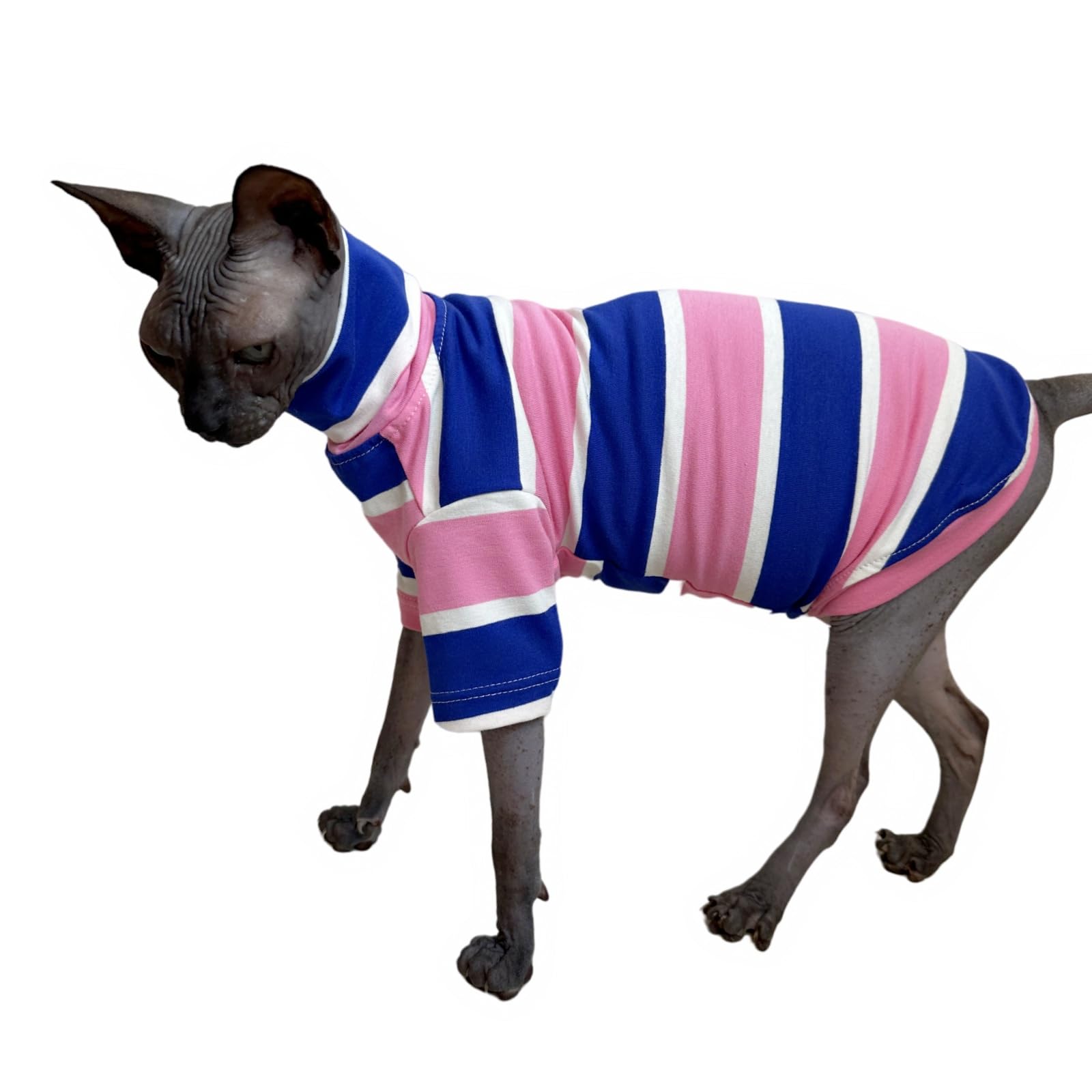 Vintage Stripes Sphynx Hairless Cats Turtleneck Shirt Cotton for Sphinx Cat