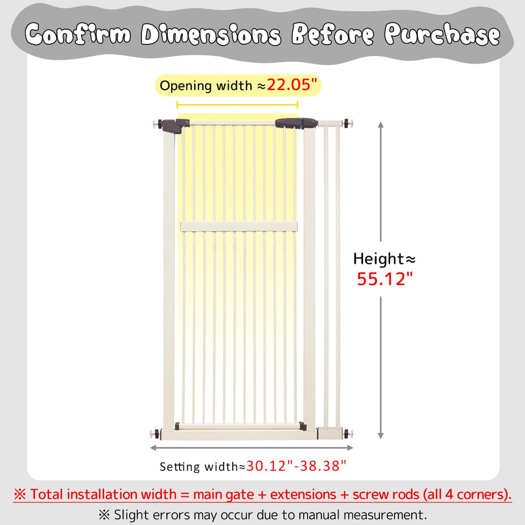 Lumizone 55.12" Extra Tall Pet Gate for Cat Dog 30.12"-38.38" Wide Cream