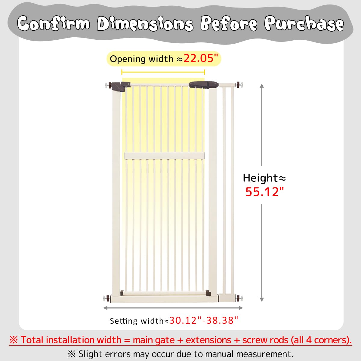 Lumizone 55.12" Extra Tall Pet Gate for Cat Dog 30.12"-38.38" Wide Cream