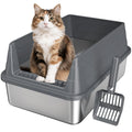 Stainless Steel Cat Litter Box Low Entry Litter Pan Include Scoop