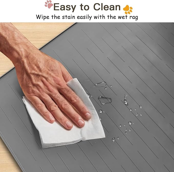 Largest Dog Food Mat, 48"x32" Silicone Dog and Cat Mat for Food and Water Bowls, Thinken Waterproof Non-Slip XXXL Pet Feeding Mat for Floors (Grayish White)