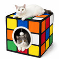 LUCKITTY Cat Condo House with Reversible Cushions and Fluffy Ball Hanging, Foldable Magic Cube, Large Cave Bed for Indoor Cats, Unique Puzzle Shape Lagre 16.5“ x 16.5" x 16.5”