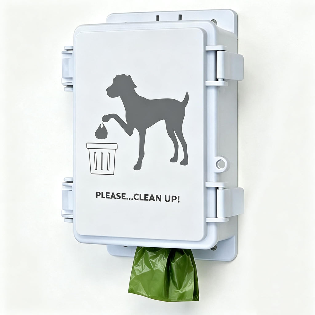 Dog Poop Bag Dispenser Wall Mounted Waterproof Outdoor Pet Waste Bags Dispenser Station with Cute Doggie Poo Images Post, Pole, Fence Mountable fits Home, Porch, Patio,only dispenser)